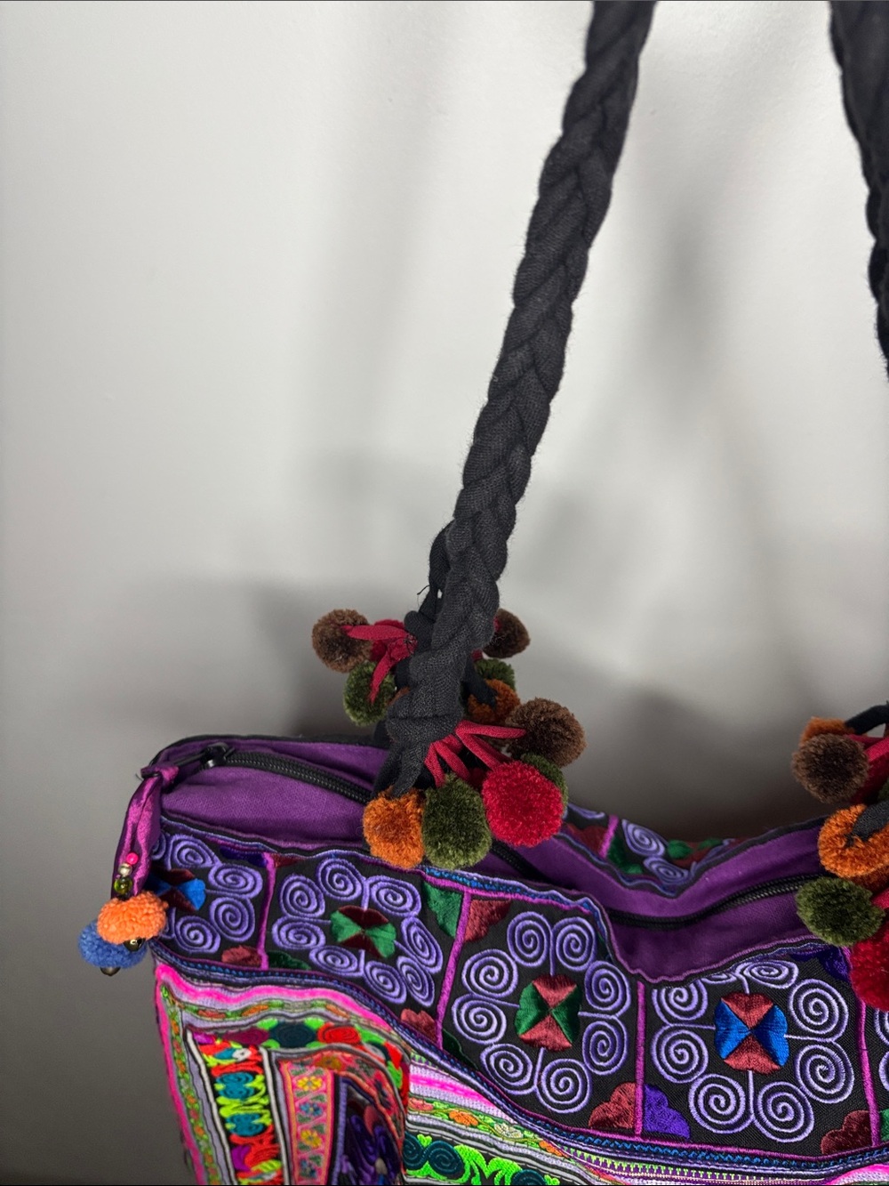 Vintage Embroidered Multi-Fabric Cotton Tote Bag Handmade in Thailand - Picture 4 of 8